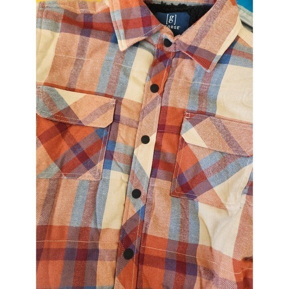 Men's buffalo plaid coat shacket. Orange, blue Size Small - Picture 5 of 11